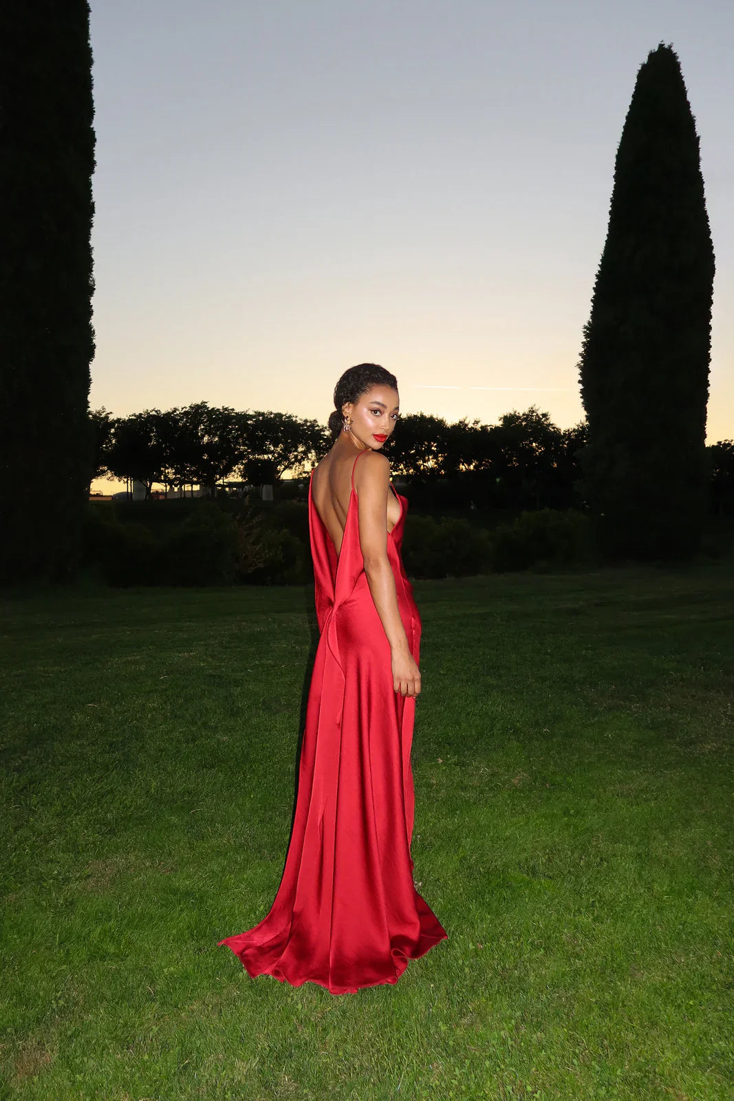 Valentina Open Back Satin Gown - Bordeaux