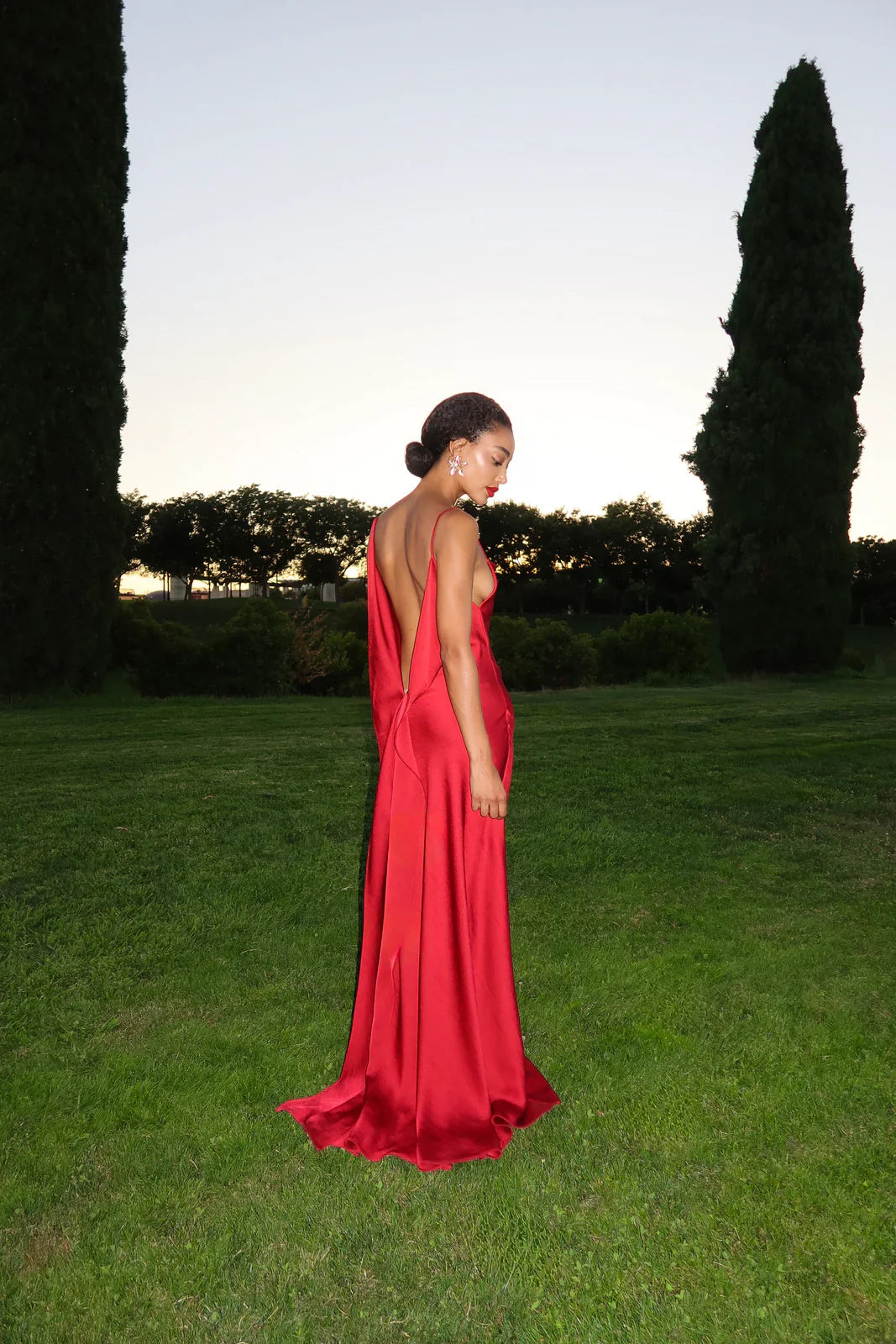 Valentina Open Back Satin Gown - Bordeaux
