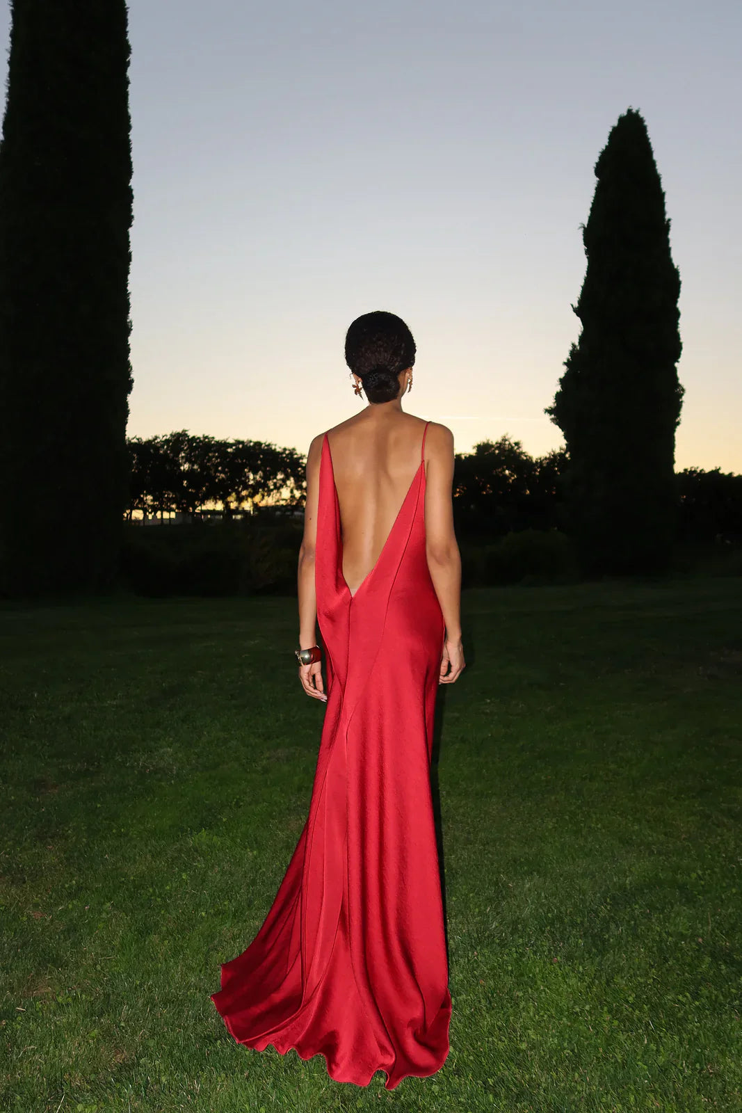 Valentina Open Back Satin Gown - Bordeaux