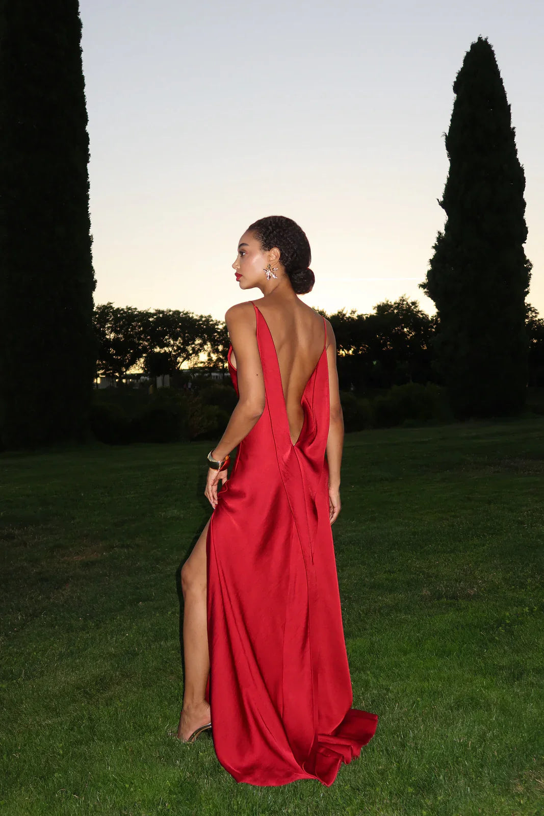 Valentina Open Back Satin Gown - Bordeaux