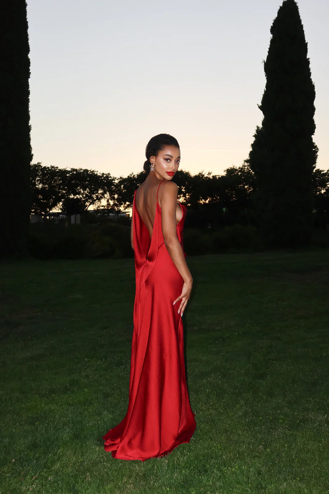 Valentina Open Back Satin Gown - Bordeaux