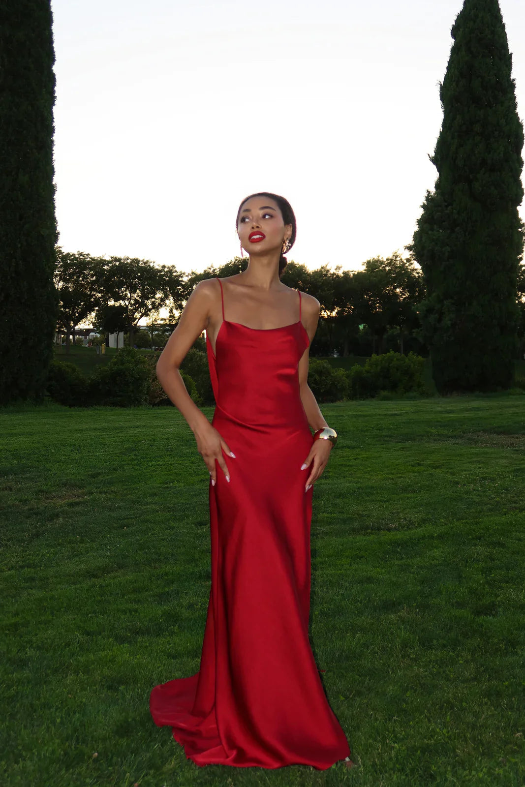 Valentina Open Back Satin Gown - Bordeaux