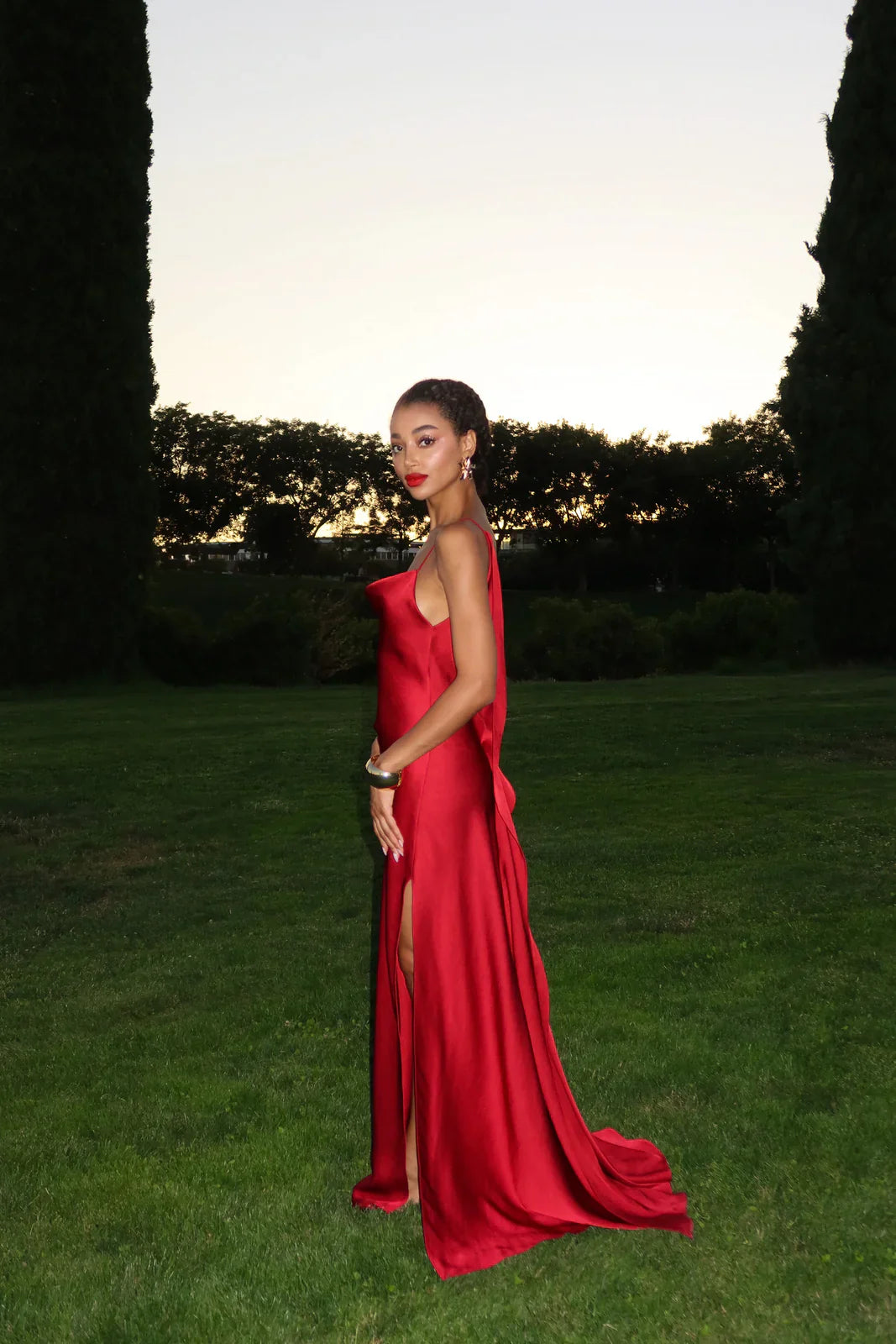 Valentina Open Back Satin Gown - Bordeaux