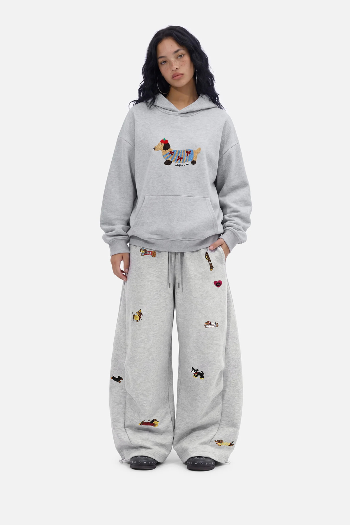 Sleepy Dog Embroidered Oversized Hoodie