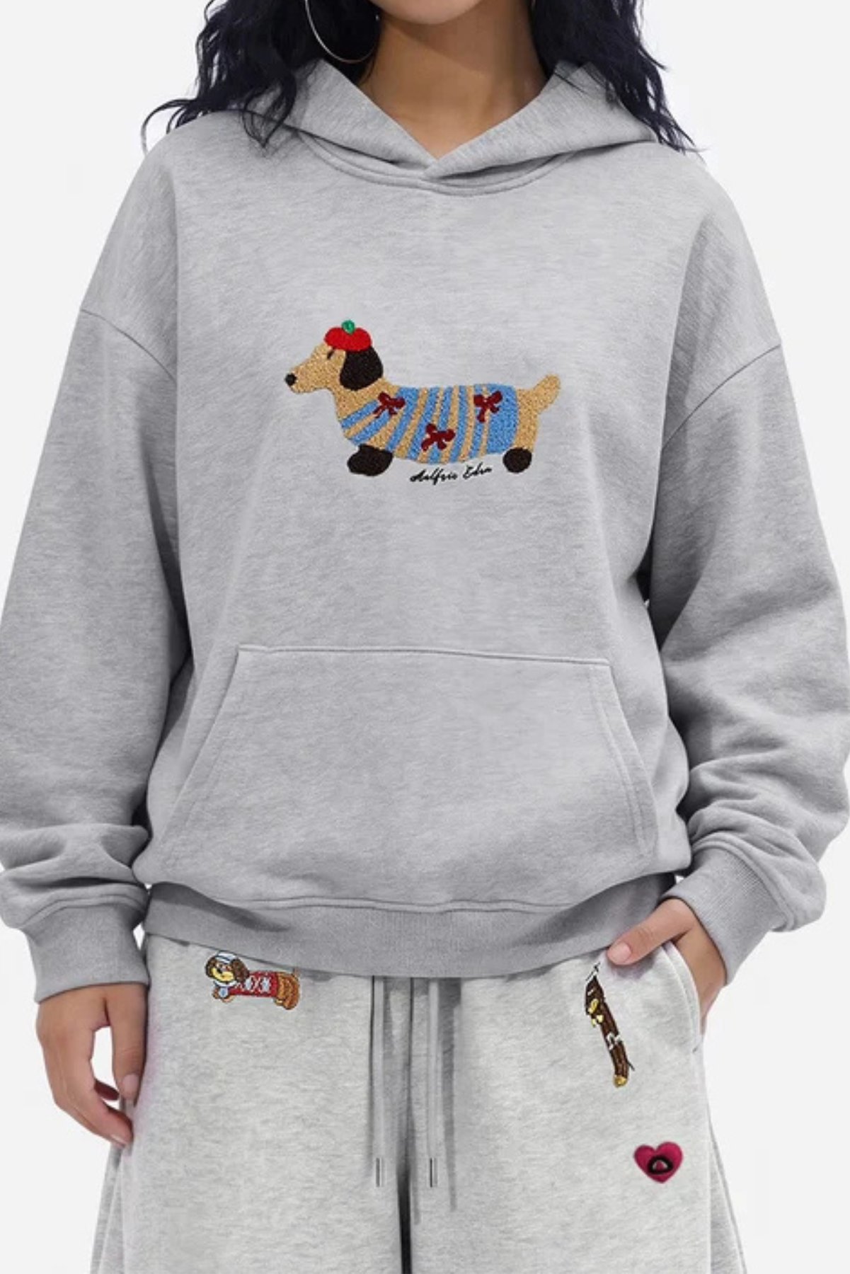 Sleepy Dog Embroidered Oversized Hoodie