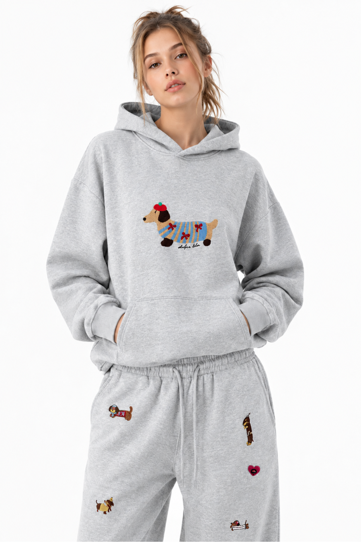 Sleepy Dog Embroidered Oversized Hoodie
