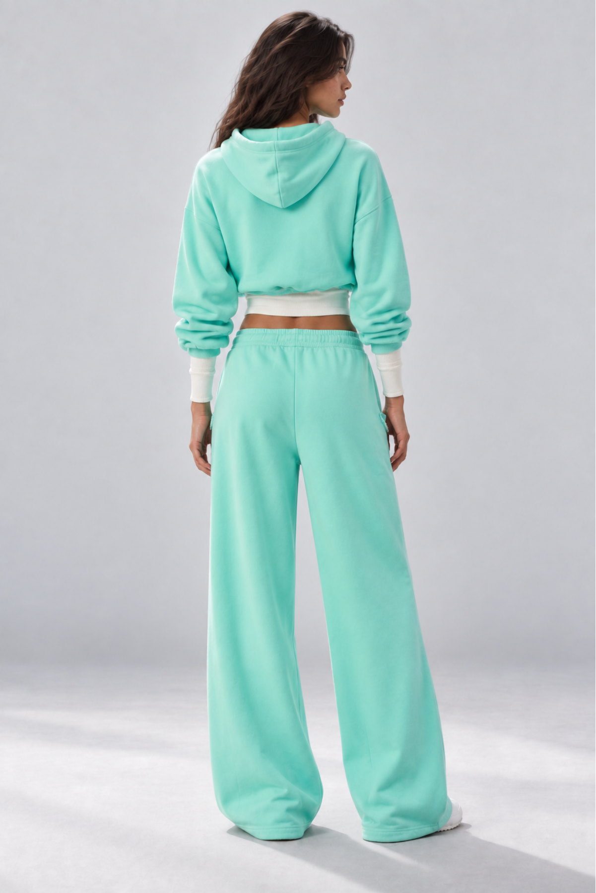 Neon Mint Cropped Hoodie & Wide-Leg Set