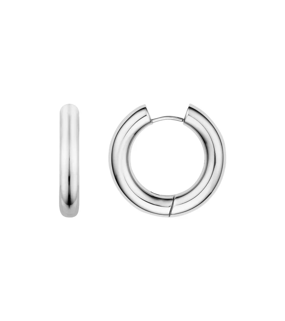 Medium Chunky Huggie Hoop Earrings (Silver)
